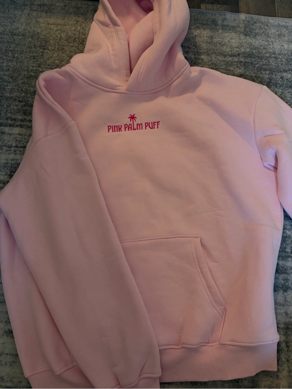 Pink Palm Puff classic  Pink Hoodie with Embroidered Logo